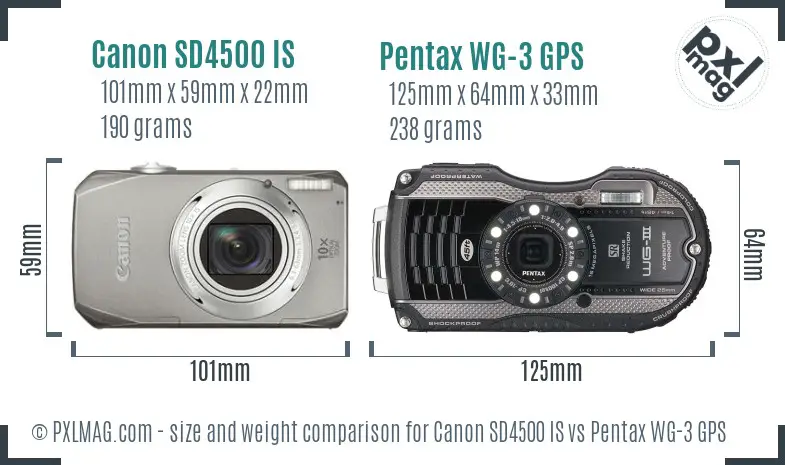 Canon SD4500 IS vs Pentax WG-3 GPS size comparison