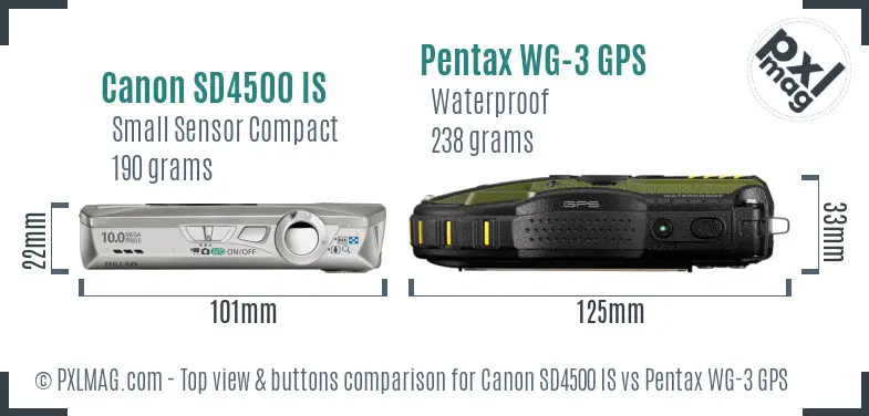 Canon SD4500 IS vs Pentax WG-3 GPS top view buttons comparison