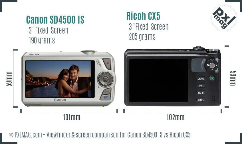 Canon SD4500 IS vs Ricoh CX5 Screen and Viewfinder comparison Canon SD4500 IS vs Ricoh CX5 Screen and Viewfinder comparison