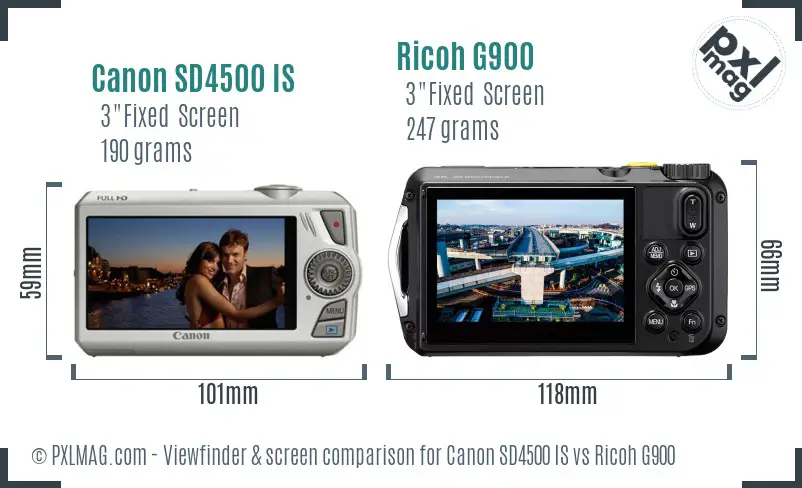 Canon SD4500 IS vs Ricoh G900 Screen and Viewfinder comparison