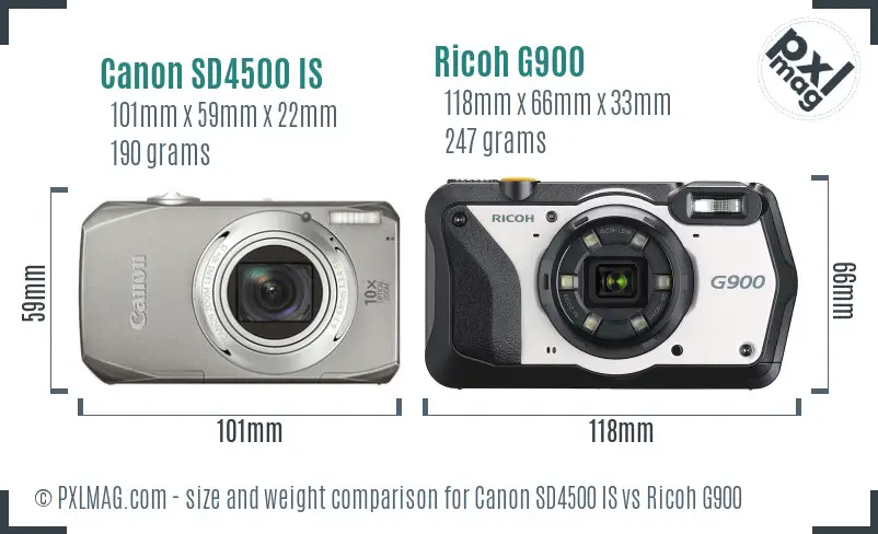 Canon SD4500 IS vs Ricoh G900 size comparison