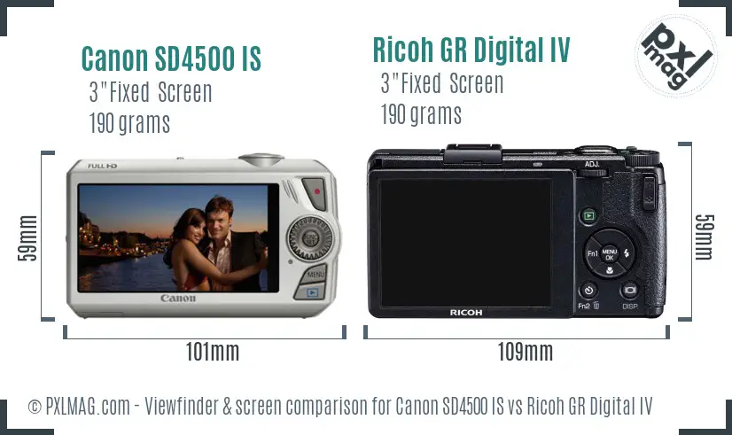 Canon SD4500 IS vs Ricoh GR Digital IV Screen and Viewfinder comparison
