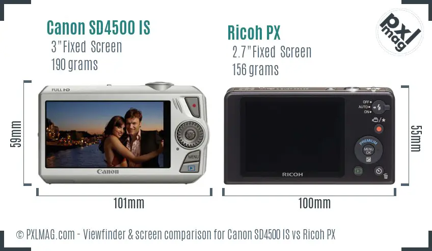 Canon SD4500 IS vs Ricoh PX Screen and Viewfinder comparison