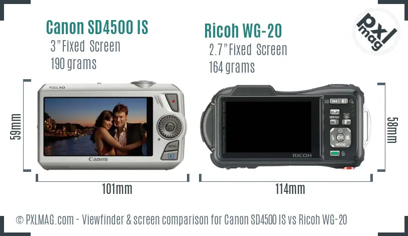 Canon SD4500 IS vs Ricoh WG-20 Screen and Viewfinder comparison