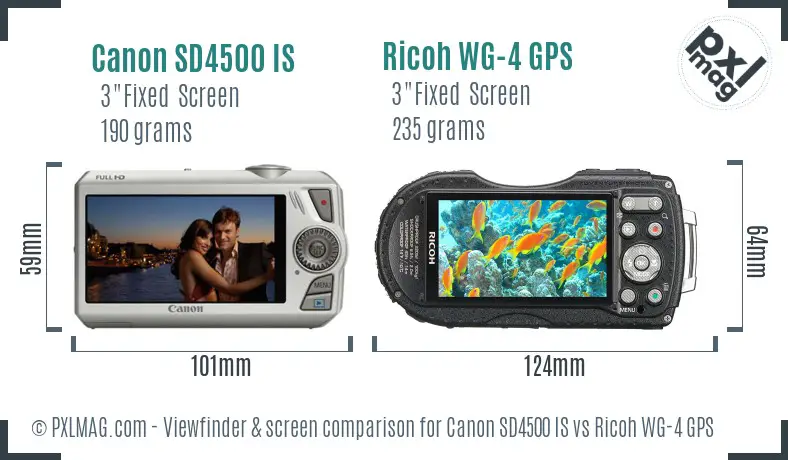 Canon SD4500 IS vs Ricoh WG-4 GPS Screen and Viewfinder comparison