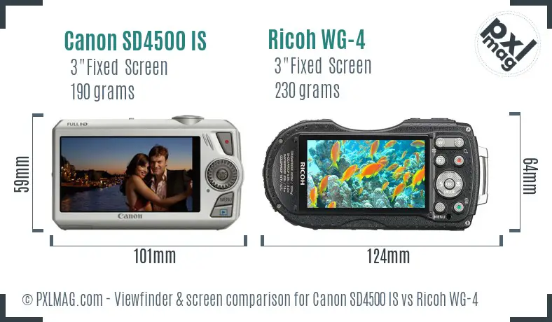 Canon SD4500 IS vs Ricoh WG-4 Screen and Viewfinder comparison