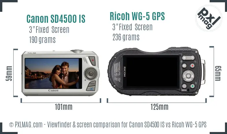 Canon SD4500 IS vs Ricoh WG-5 GPS Screen and Viewfinder comparison