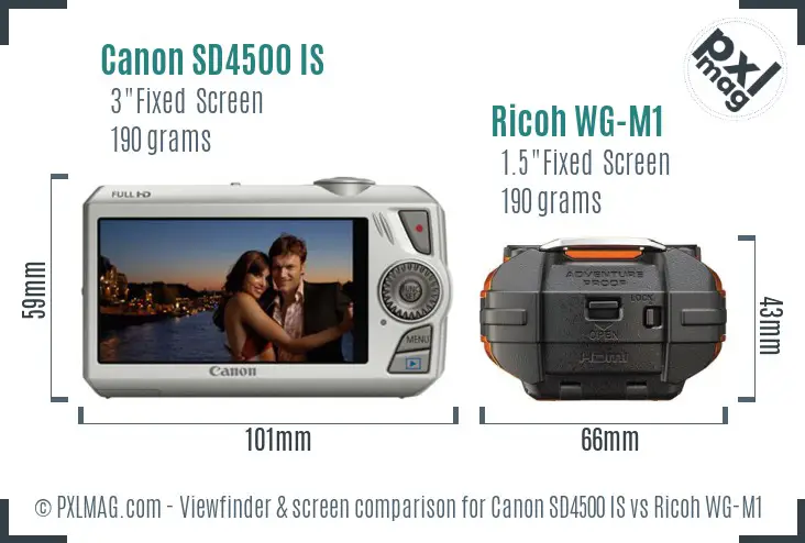 Canon SD4500 IS vs Ricoh WG-M1 Screen and Viewfinder comparison