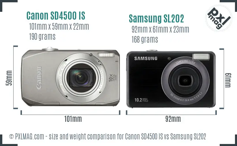 Canon SD4500 IS vs Samsung SL202 size comparison Canon SD4500 IS vs Samsung SL202 size comparison