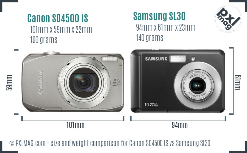Canon SD4500 IS vs Samsung SL30 size comparison Canon SD4500 IS vs Samsung SL30 size comparison