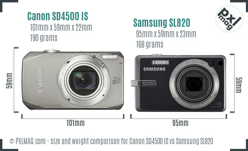 Canon SD4500 IS vs Samsung SL820 size comparison