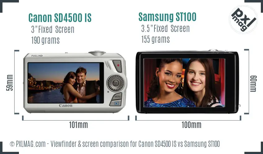 Canon SD4500 IS vs Samsung ST100 Screen and Viewfinder comparison