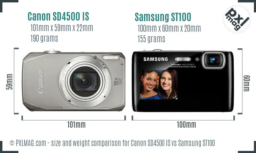 Canon SD4500 IS vs Samsung ST100 size comparison