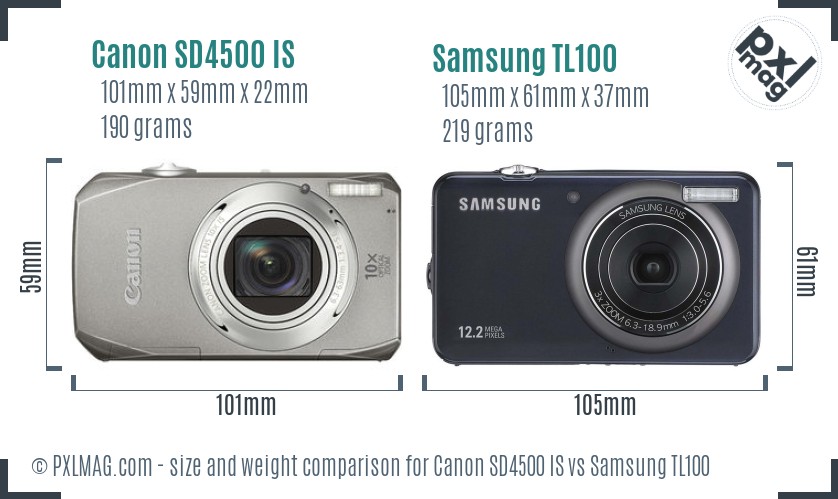 Canon SD4500 IS vs Samsung TL100 size comparison