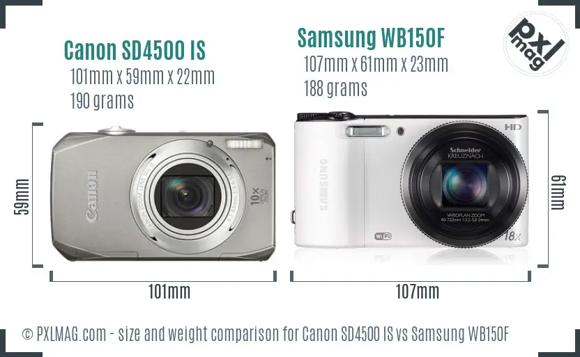 Canon SD4500 IS vs Samsung WB150F size comparison Canon SD4500 IS vs Samsung WB150F size comparison