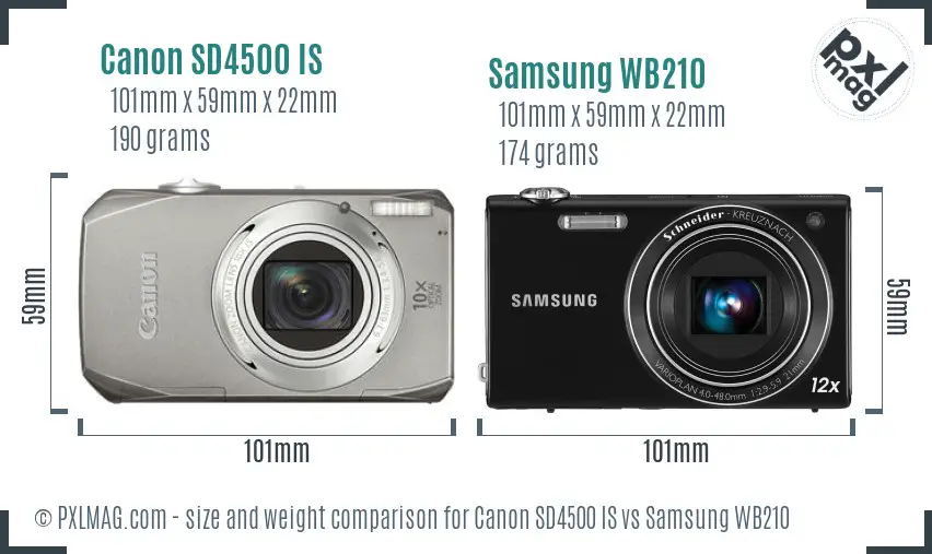 Canon SD4500 IS vs Samsung WB210 size comparison Canon SD4500 IS vs Samsung WB210 size comparison