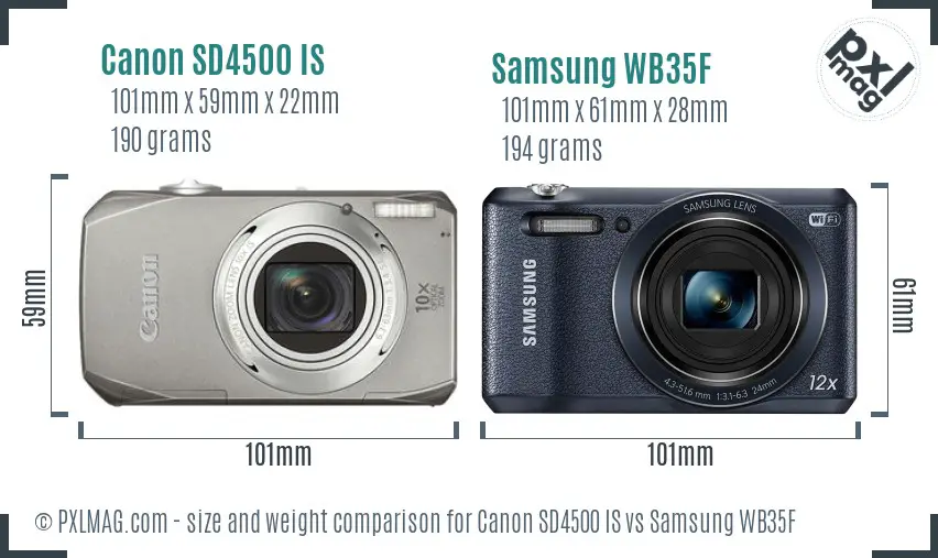 Canon SD4500 IS vs Samsung WB35F size comparison Canon SD4500 IS vs Samsung WB35F size comparison