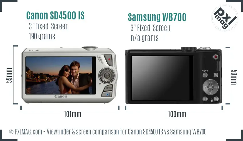 Canon SD4500 IS vs Samsung WB700 Screen and Viewfinder comparison