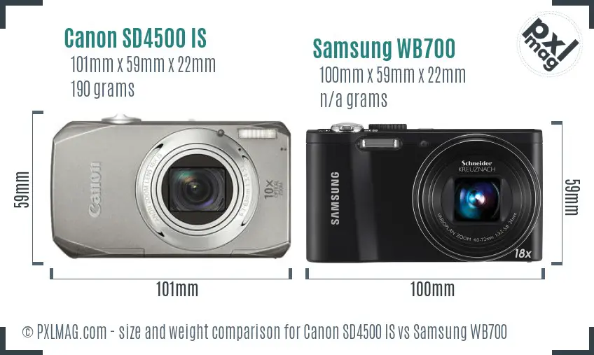 Canon SD4500 IS vs Samsung WB700 size comparison