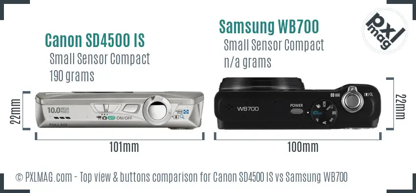 Canon SD4500 IS vs Samsung WB700 top view buttons comparison