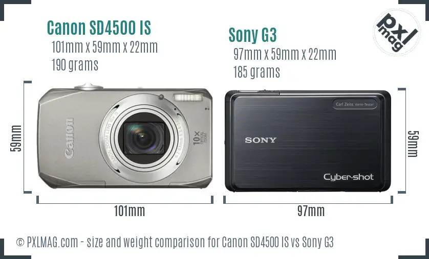 Canon SD4500 IS vs Sony G3 size comparison