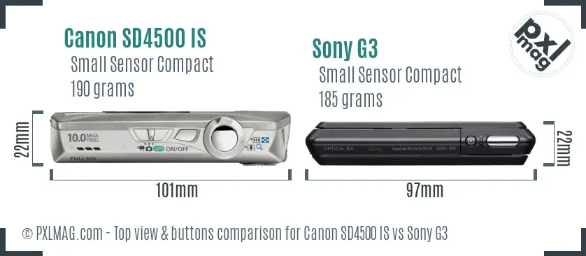 Canon SD4500 IS vs Sony G3 top view buttons comparison