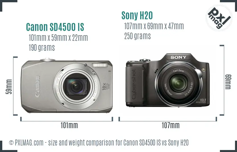 Canon SD4500 IS vs Sony H20 size comparison