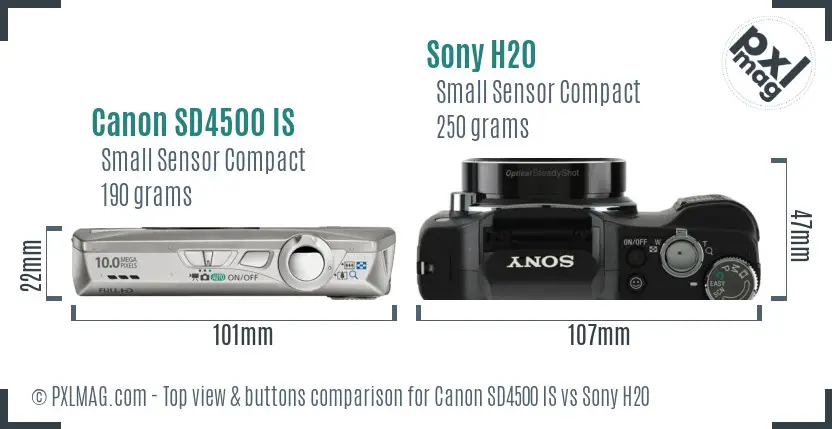 Canon SD4500 IS vs Sony H20 top view buttons comparison