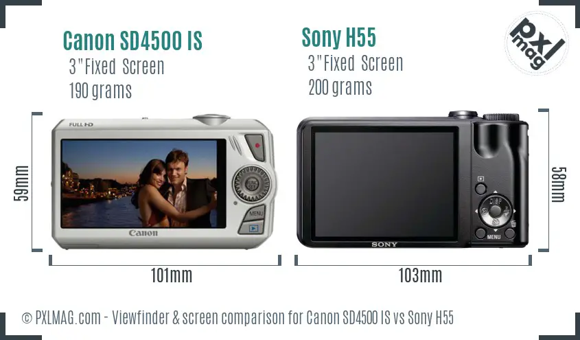Canon SD4500 IS vs Sony H55 Screen and Viewfinder comparison