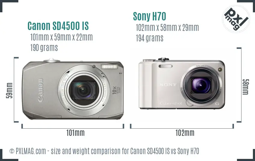 Canon SD4500 IS vs Sony H70 size comparison