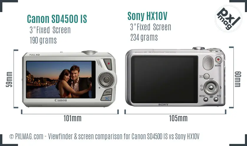 Canon SD4500 IS vs Sony HX10V Screen and Viewfinder comparison