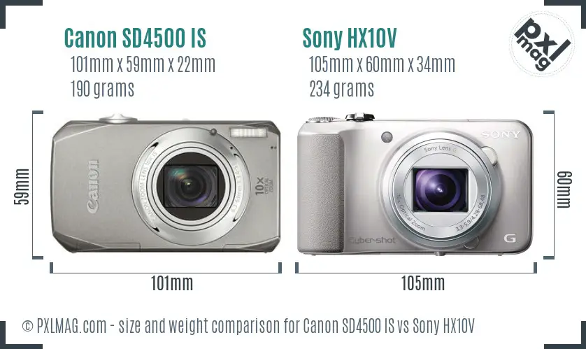 Canon SD4500 IS vs Sony HX10V size comparison