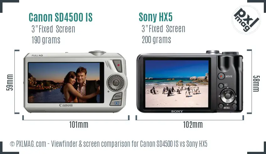 Canon SD4500 IS vs Sony HX5 Screen and Viewfinder comparison