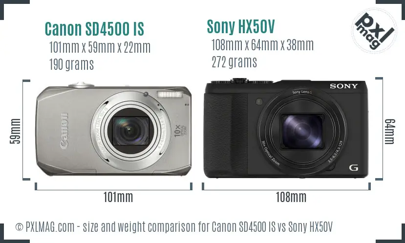 Canon SD4500 IS vs Sony HX50V size comparison