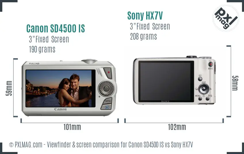 Canon SD4500 IS vs Sony HX7V Screen and Viewfinder comparison Canon SD4500 IS vs Sony HX7V Screen and Viewfinder comparison