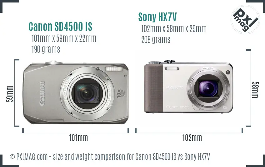 Canon SD4500 IS vs Sony HX7V size comparison Canon SD4500 IS vs Sony HX7V size comparison