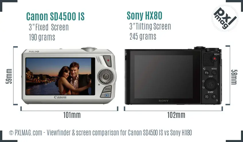 Canon SD4500 IS vs Sony HX80 Screen and Viewfinder comparison
