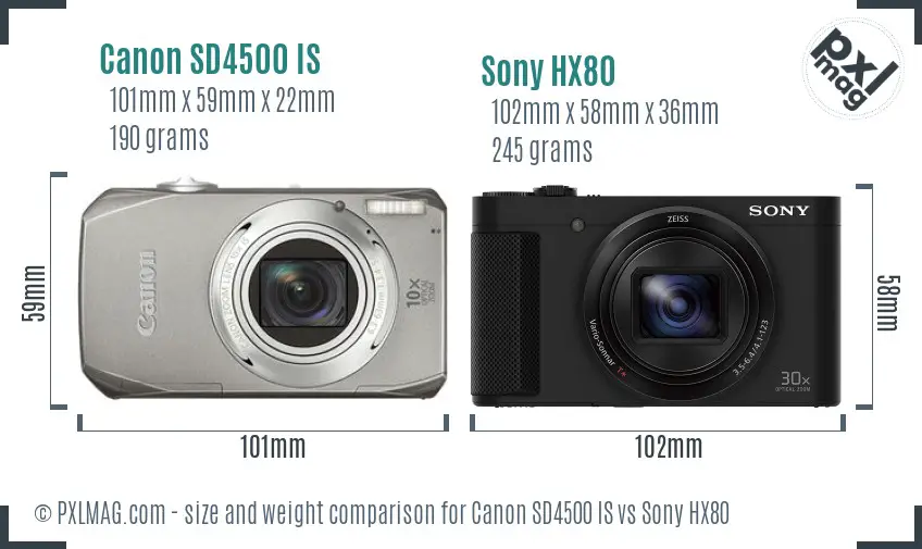 Canon SD4500 IS vs Sony HX80 size comparison