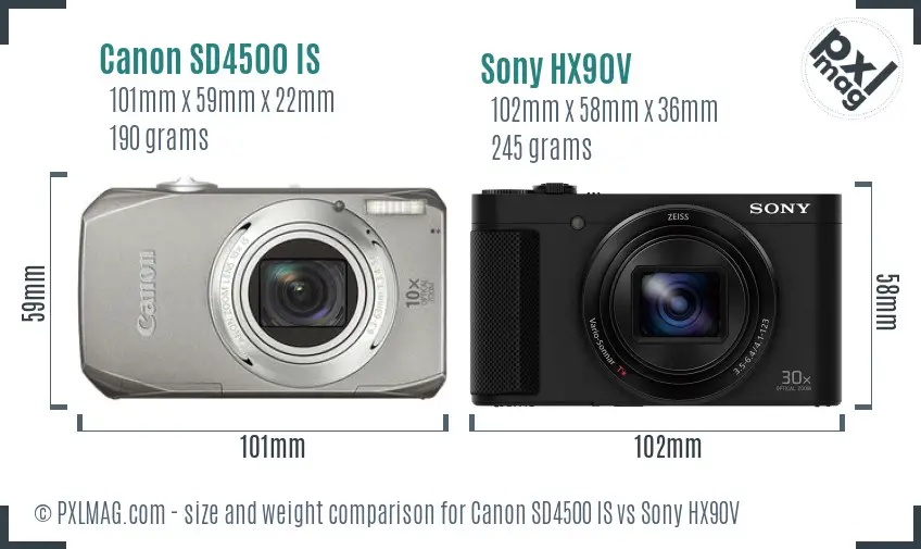 Canon SD4500 IS vs Sony HX90V size comparison