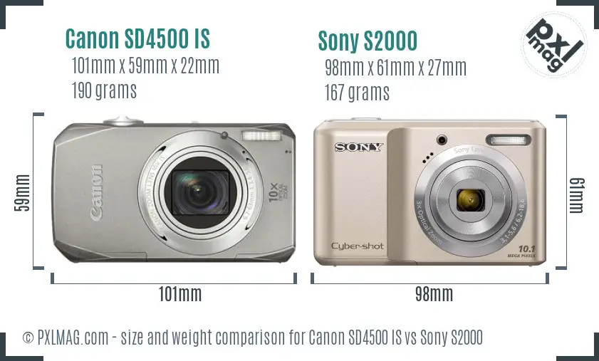 Canon SD4500 IS vs Sony S2000 size comparison Canon SD4500 IS vs Sony S2000 size comparison