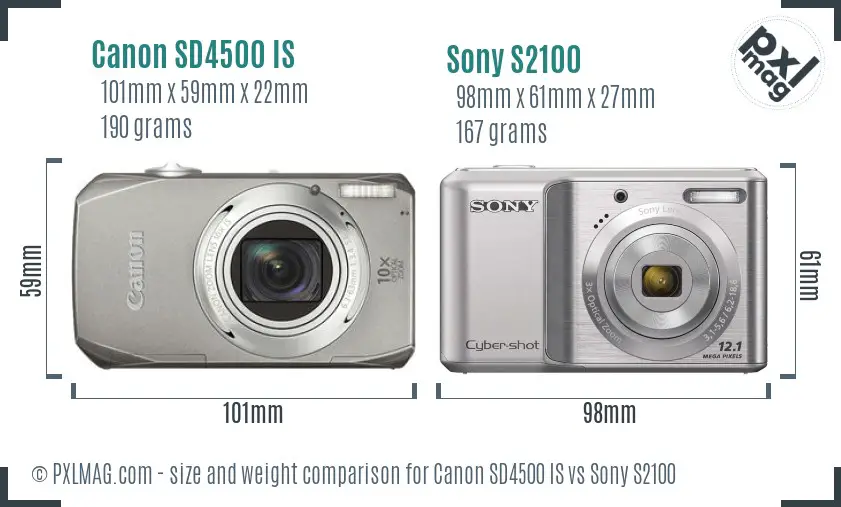 Canon SD4500 IS vs Sony S2100 size comparison