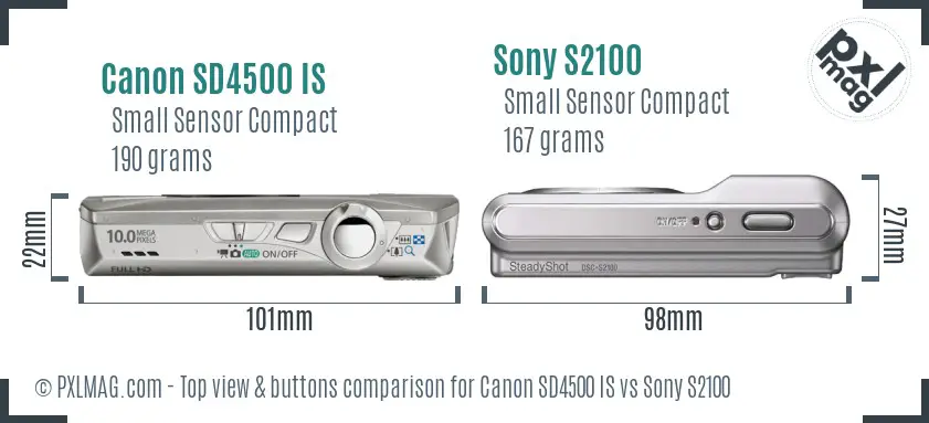 Canon SD4500 IS vs Sony S2100 top view buttons comparison