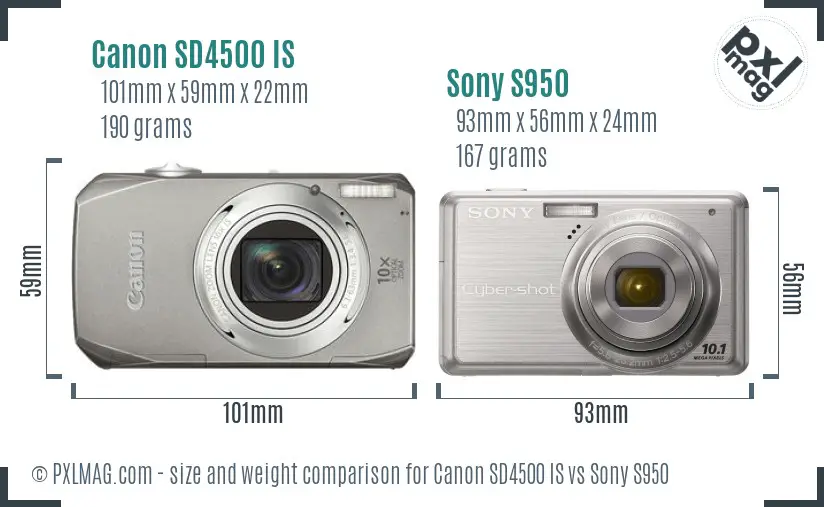 Canon SD4500 IS vs Sony S950 size comparison