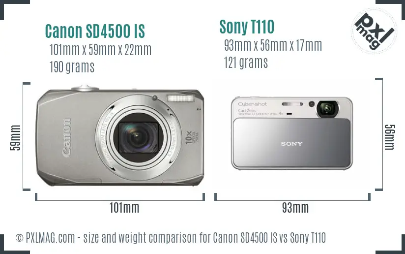 Canon SD4500 IS vs Sony T110 size comparison