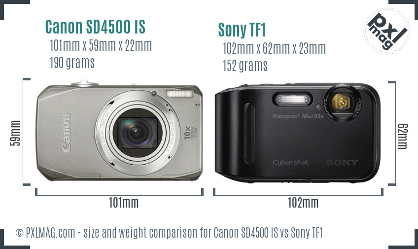Canon SD4500 IS vs Sony TF1 size comparison