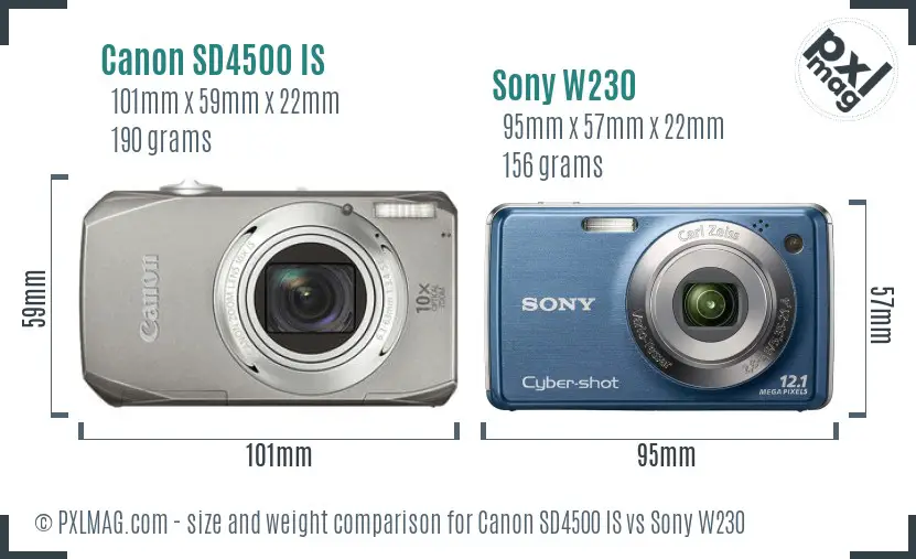 Canon SD4500 IS vs Sony W230 size comparison Canon SD4500 IS vs Sony W230 size comparison