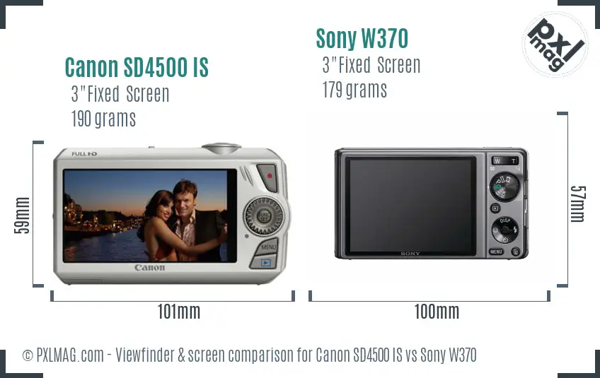 Canon SD4500 IS vs Sony W370 Screen and Viewfinder comparison
