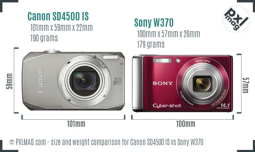 Canon SD4500 IS vs Sony W370 size comparison