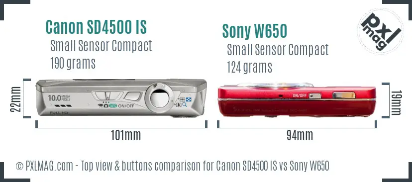 Canon SD4500 IS vs Sony W650 top view buttons comparison