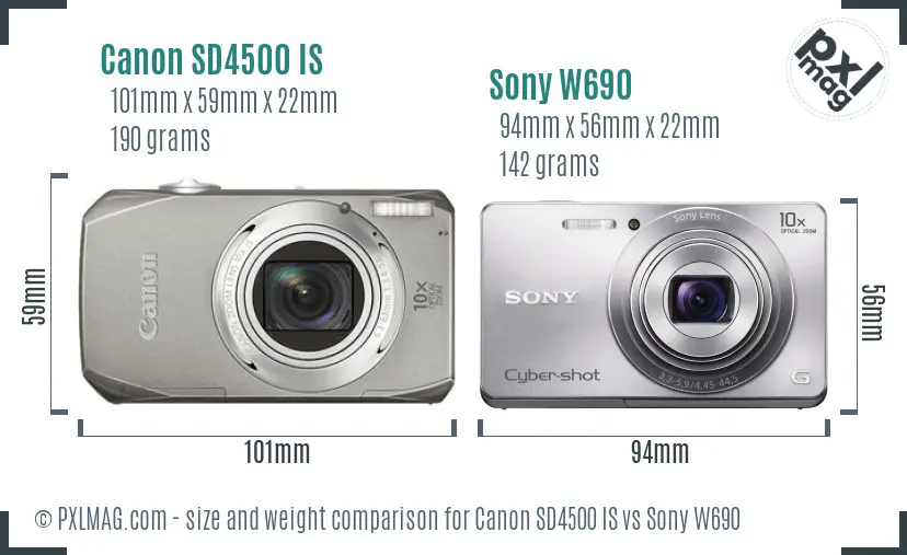 Canon SD4500 IS vs Sony W690 size comparison